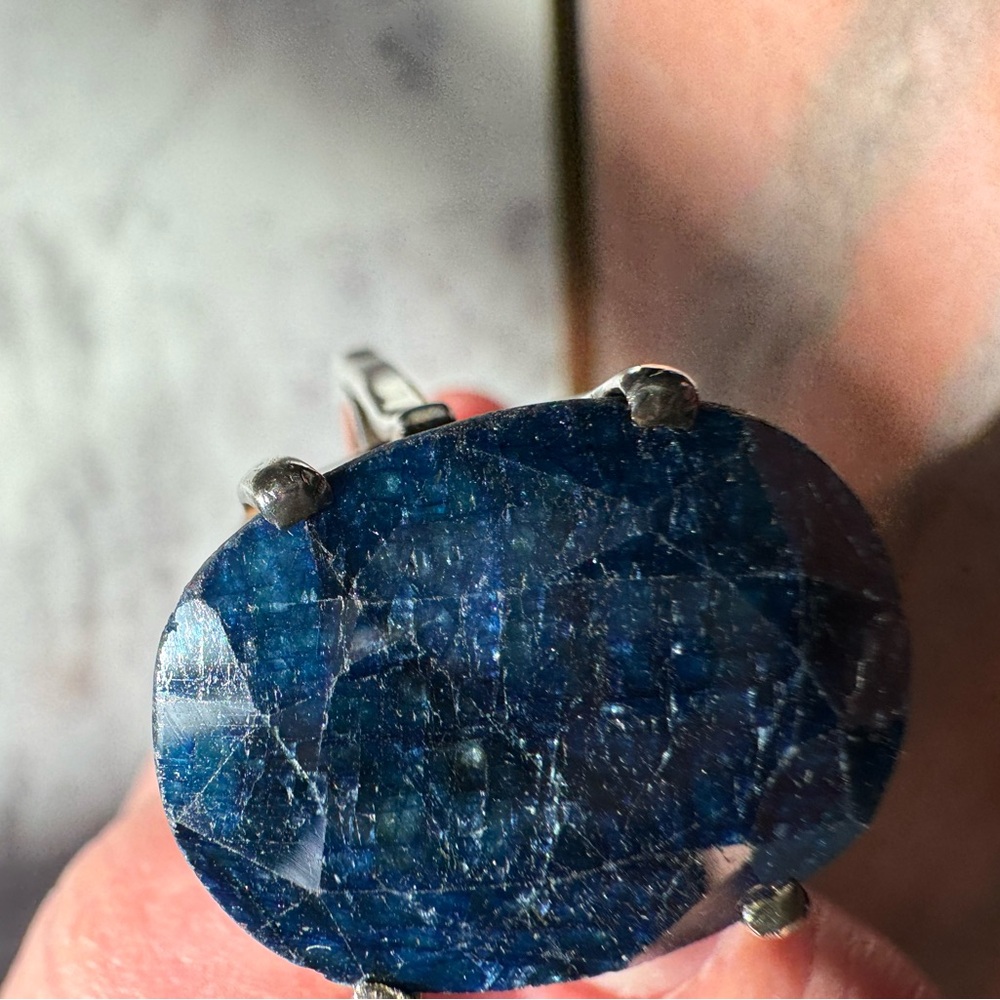 Raw sapphire ring amazing!~ real silver ring heavy excellent quality size 8